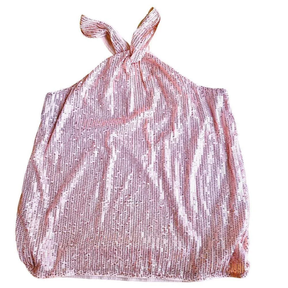 Grace Karin Peachy Pink Keyhole Halter Glitter Sequin Top - Picture 5 of 8